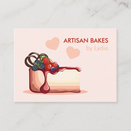 Custom Artisan Bakery Business Card with Cake 名刺 (正面)