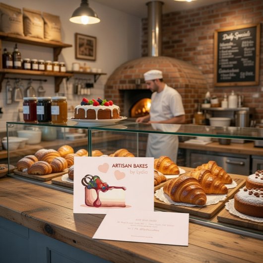 Custom Artisan Bakery Business Card with Cake 名刺