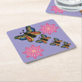 Custom Artistic Butterfly Cascade スクエアペーパーコースター (アングル)