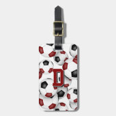 custom athlete monogram maroon black soccer balls ラゲッジタグ (正面縦)