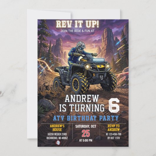 Custom ATV Birthday Party for boy Invitation 招待状 (正面)