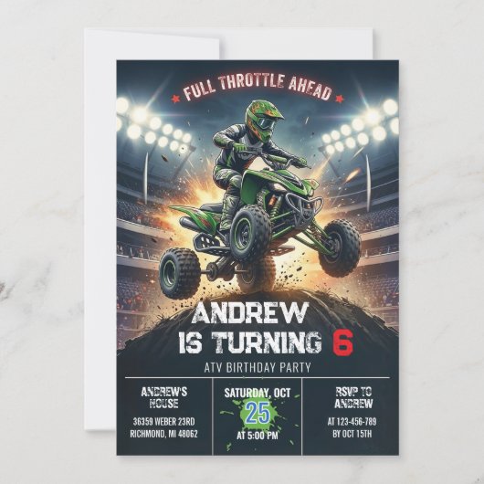 Custom ATV Birthday Party Invitation  招待状 (正面)