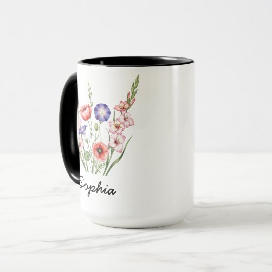 Custom August Birth Flower - Personalized Name マグカップ (正面左)