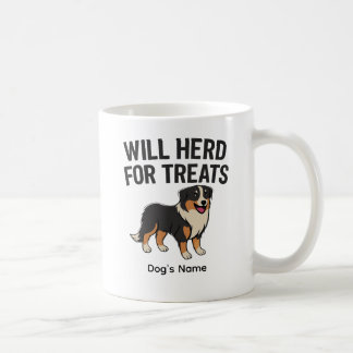 Custom Australian Shepherd “Will Herd for Treats”  コーヒーマグカップ