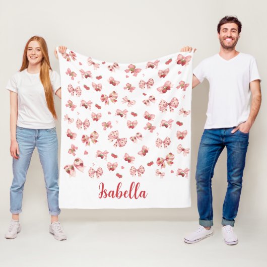 Custom baby blanket with pink bows & strawberries フリースブランケット (インサイチュ)