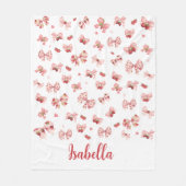 Custom baby blanket with pink bows & strawberries フリースブランケット (正面)