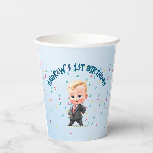 Custom Baby Boy Birthday Party Paper Cup Drinkware 紙コップ (裏面)