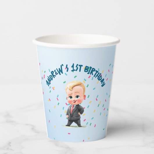 Custom Baby Boy Birthday Party Paper Cup Drinkware 紙コップ (正面)