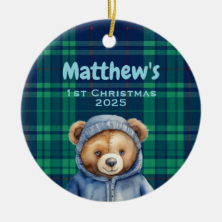 Custom Baby Boy First Christmas Ornament Bear セラミックオーナメント