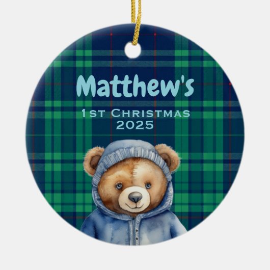 Custom Baby Boy First Christmas Ornament Bear セラミックオーナメント (正面)