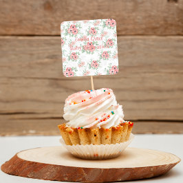 Custom Baby Dedication Sage Green & Pink Floral  スクエアシール