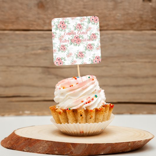Custom Baby Dedication Sage Green & Pink Floral  スクエアシール