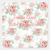 Custom Baby Dedication Sage Green & Pink Floral  スクエアシール (正面)
