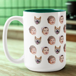 Custom Baby Face Mug, Custom Family 3 Photos mug ツートーンマグカップ
