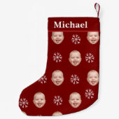 Custom Baby Face & Name Red Snowflake スモールクリスマスストッキング (裏面)