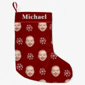 Custom Baby Face & Name Red Snowflake スモールクリスマスストッキング (正面)