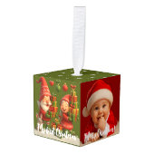 Custom Baby First Christmas Ornament - Cute Gnomes キューブオーナメント (正面アングル)