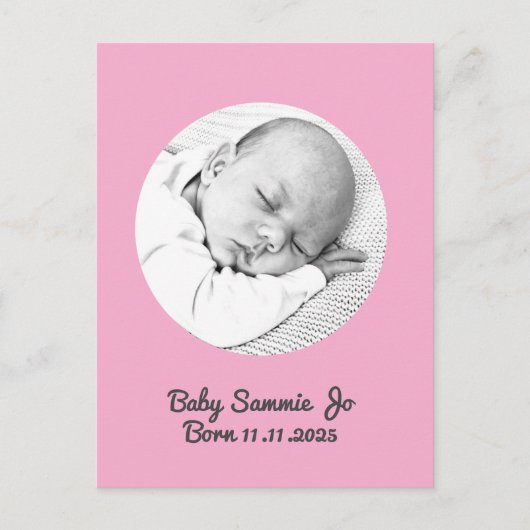 Custom Baby girl Birth Announcement, Pink Postcard ポストカード (正面)