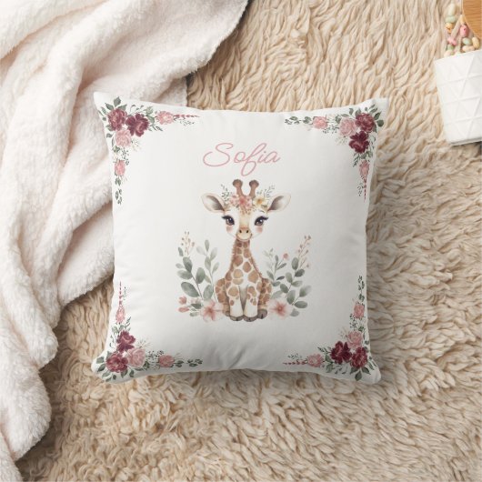Custom Baby Girl Giraffe pillow,Personalized Name クッション (ブランケット)