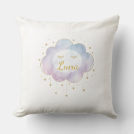 Custom Baby Name Lavender Watercolor Cloud Gold Ey クッション