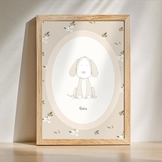 Custom Baby Name Nursery - Cute Dog Poster ポスター
