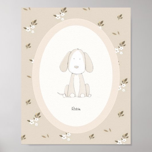 Custom Baby Name Nursery - Cute Dog Poster ポスター (正面)