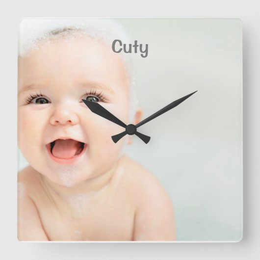 Custom Baby Name & Photo     スクエア壁時計 (正面)