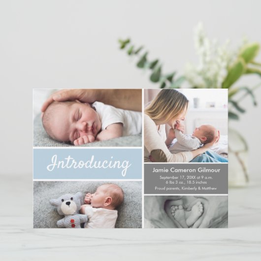 Custom Baby Photo Collage Blue White Modern Script (スタンド正面)