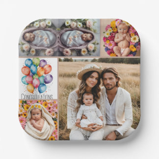 Custom Baby Photo Paper Plate – Brown Frame  ペーパープレート