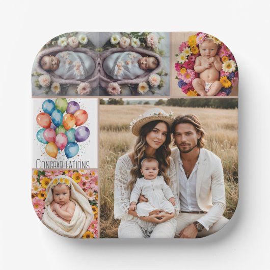 Custom Baby Photo Paper Plate – Brown Frame  ペーパープレート (正面)