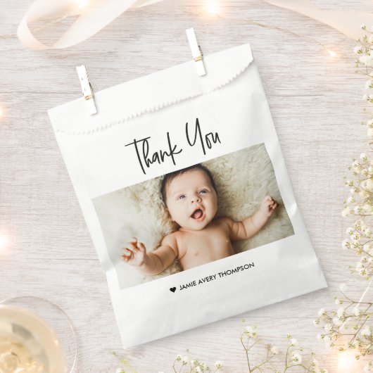 Custom Baby Photo Thank You Favor Bags Modern  フェイバーバッグ (クリップ留めされた状態)