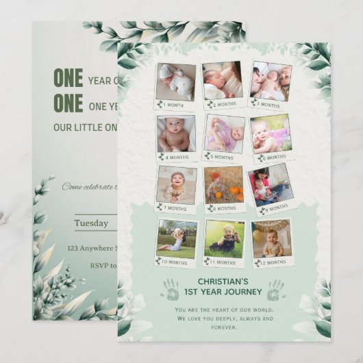 Custom Baby’s 1st Year Journey Photo Collage 招待状 (正面/裏面)