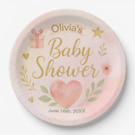 Custom Baby Shower Paper Plate – Watercolor Heart. ペーパープレート