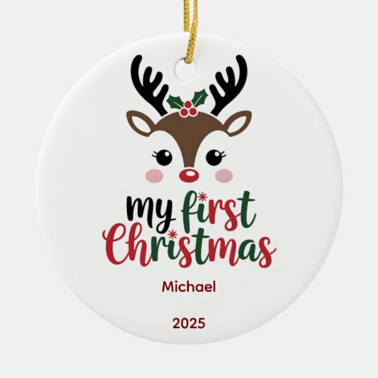 Custom Babys First Christmas Bauble, Baby 2025 セラミックオーナメント (正面)