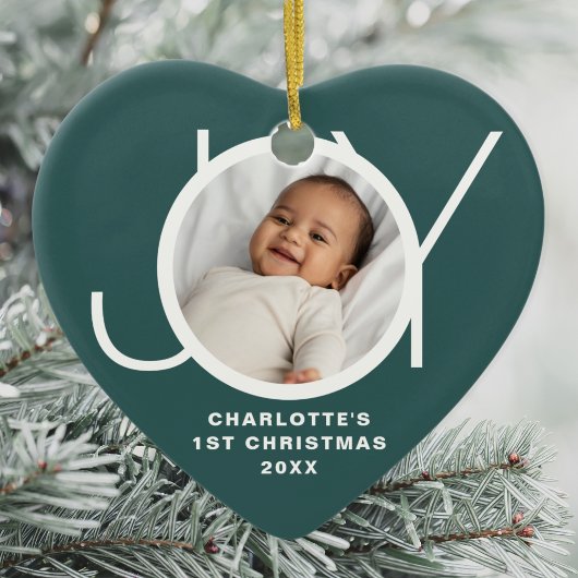 Custom Baby's First Christmas Photo Green セラミックオーナメント
