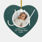 Custom Baby's First Christmas Photo Green セラミックオーナメント (正面)