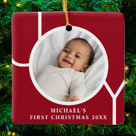 Custom Baby's First Christmas Photo Red セラミックオーナメント