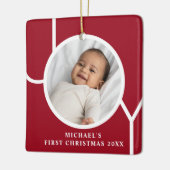 Custom Baby's First Christmas Photo Red セラミックオーナメント (左)
