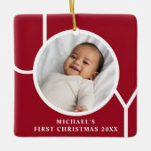 Custom Baby's First Christmas Photo Red セラミックオーナメント (正面)
