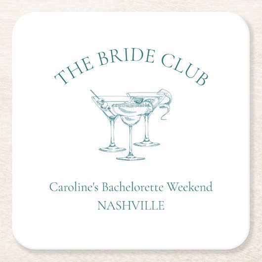 Custom Bachelorette Party Cocktail Social Club スクエアペーパーコースター (正面)