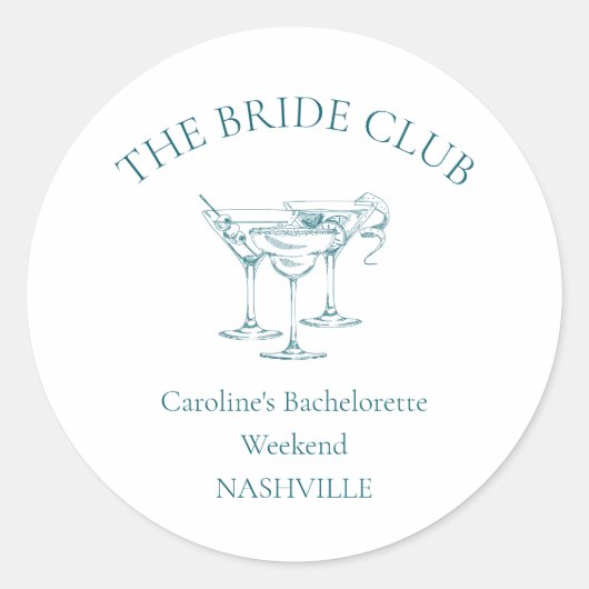 Custom Bachelorette Party Cocktail Social Club ラウンドシール (正面)