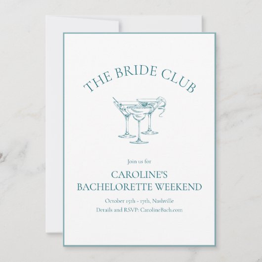 Custom Bachelorette Party Cocktail Social Club 招待状 (正面)