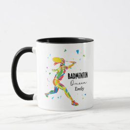 Custom Badminton Queen Colorful Abstract Athlete マグカップ