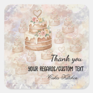 Custom "Baked with Love" Pink nature Cake Sticker スクエアシール
