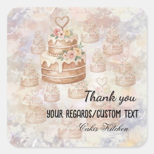 Custom "Baked with Love" Pink nature Cake Sticker  スクエアシール (正面)