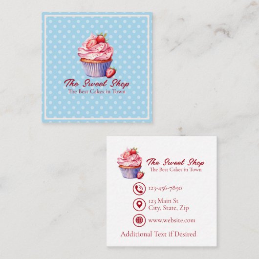Custom Bakery Business Card | Blue Cupcake Theme 予約カード (正面/裏面)