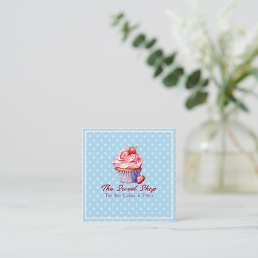 Custom Bakery Business Card | Blue Cupcake Theme 予約カード (スタンド正面)