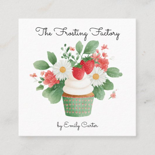 Custom Bakery Business Card Strawberry Design スクエア名刺 (正面)