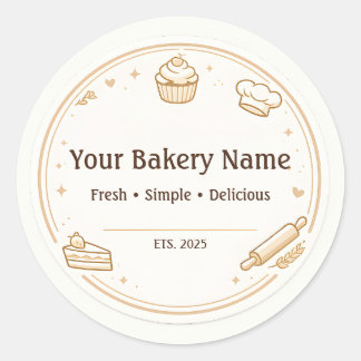 Custom Bakery Logo Sticker - Baking Icon Design ラウンドシール