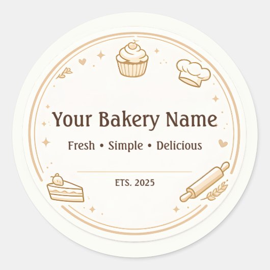 Custom Bakery Logo Sticker - Baking Icon Design ラウンドシール (正面)